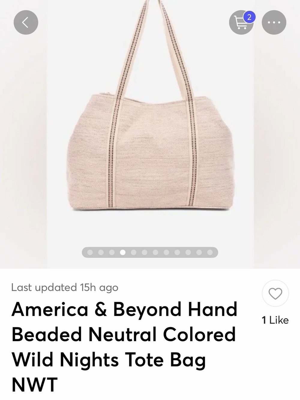 America & Beyond Neutral Beaded Tote Bag